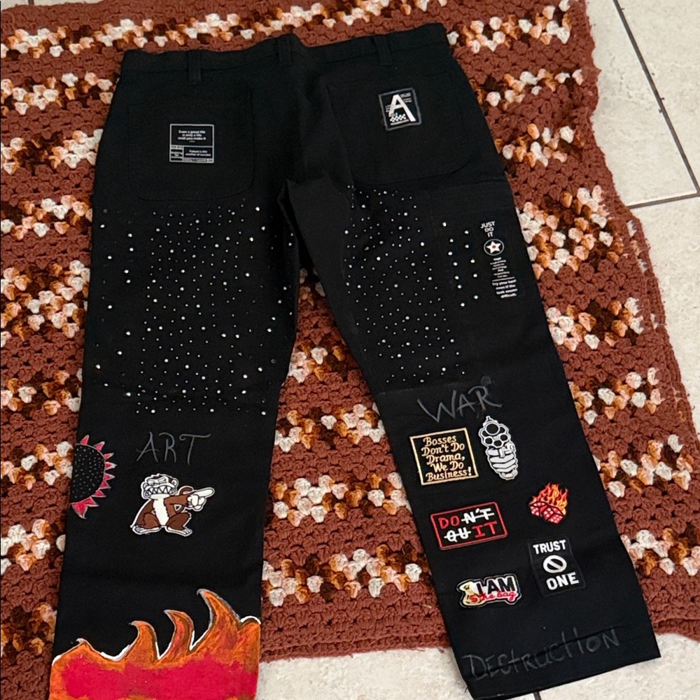 Black Graphic Patchwork Pants - image 8
